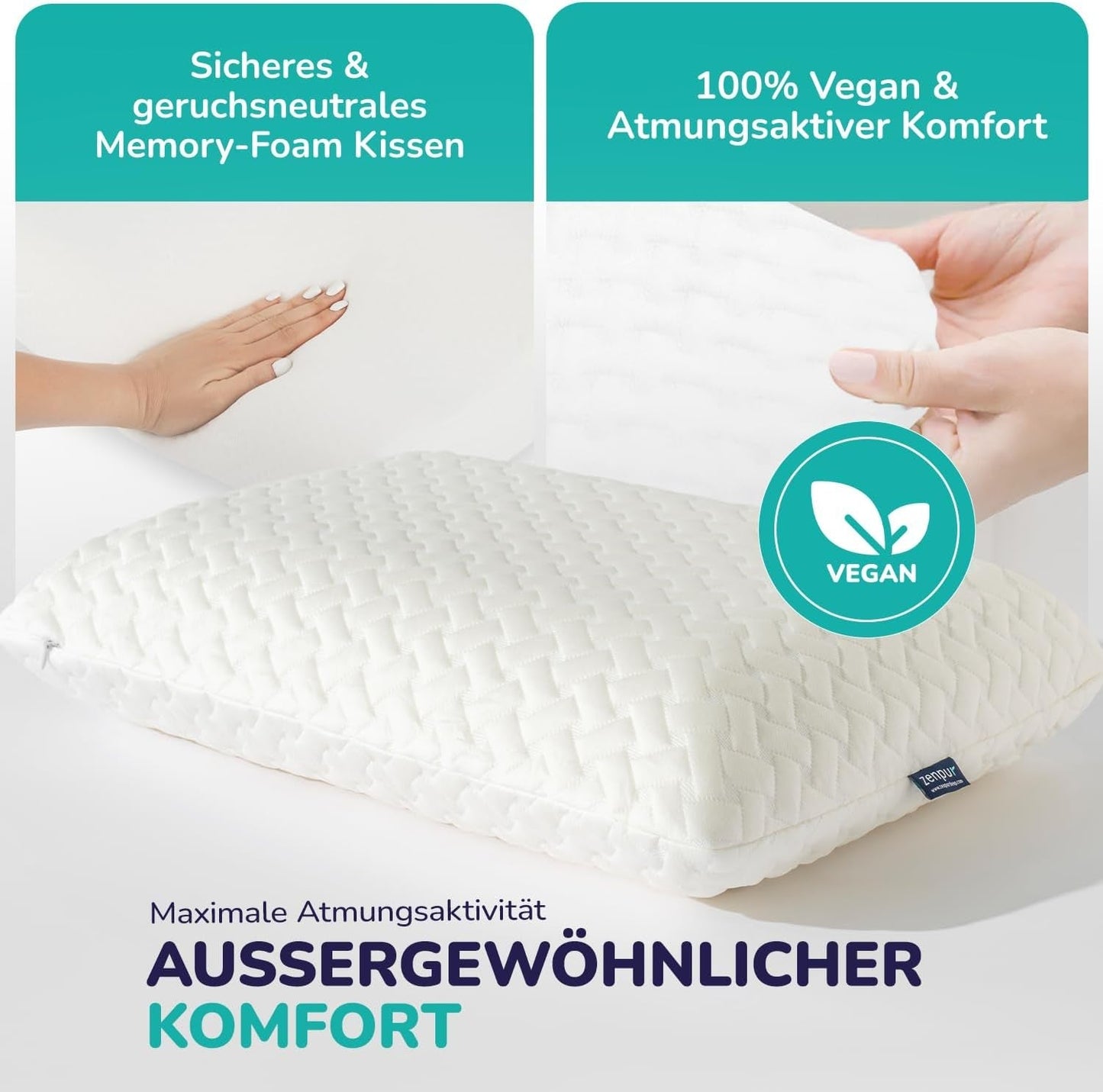 ZenPur Orthopädisches Nackenkissen 40 x 60–13 cm, Kopfkissen aus Memory-Schaum – ergonomisches Schlafkissen für Nacken und Schultern, Öko-TEX-zertifiziert