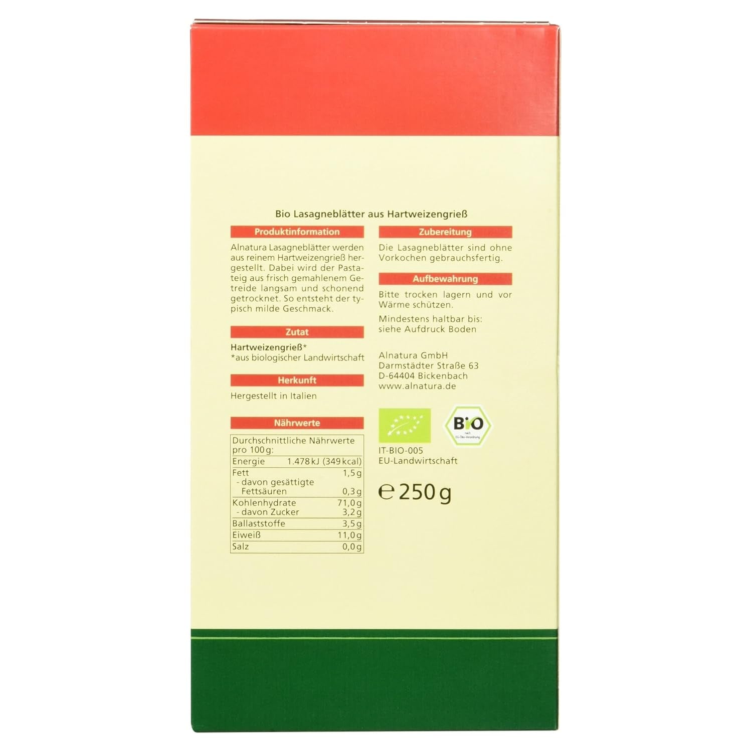 Bio-Lasagne, 250g