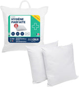 Bleu Câlin Set mit 2 rechteckigen Kissen, milbenhemmend, antibakteriell, flauschiger Komfort, T 60 x 60 cm, 100 % Baumwolle, perfektes Hygiene-Sortiment. Naty Shop Standard-Kissen, quadratische Form, 60 x 60 cm