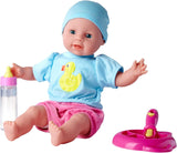 Simba 105010964 – Laura Hungry Weichkörperpuppe mit Schaufensterpuppe, Zauberlöffel, Flasche mit verschwindendem Inhalt und kleinem Teller, 38 cm, Puppe ab 2 Jahren Naty Shop Dolls