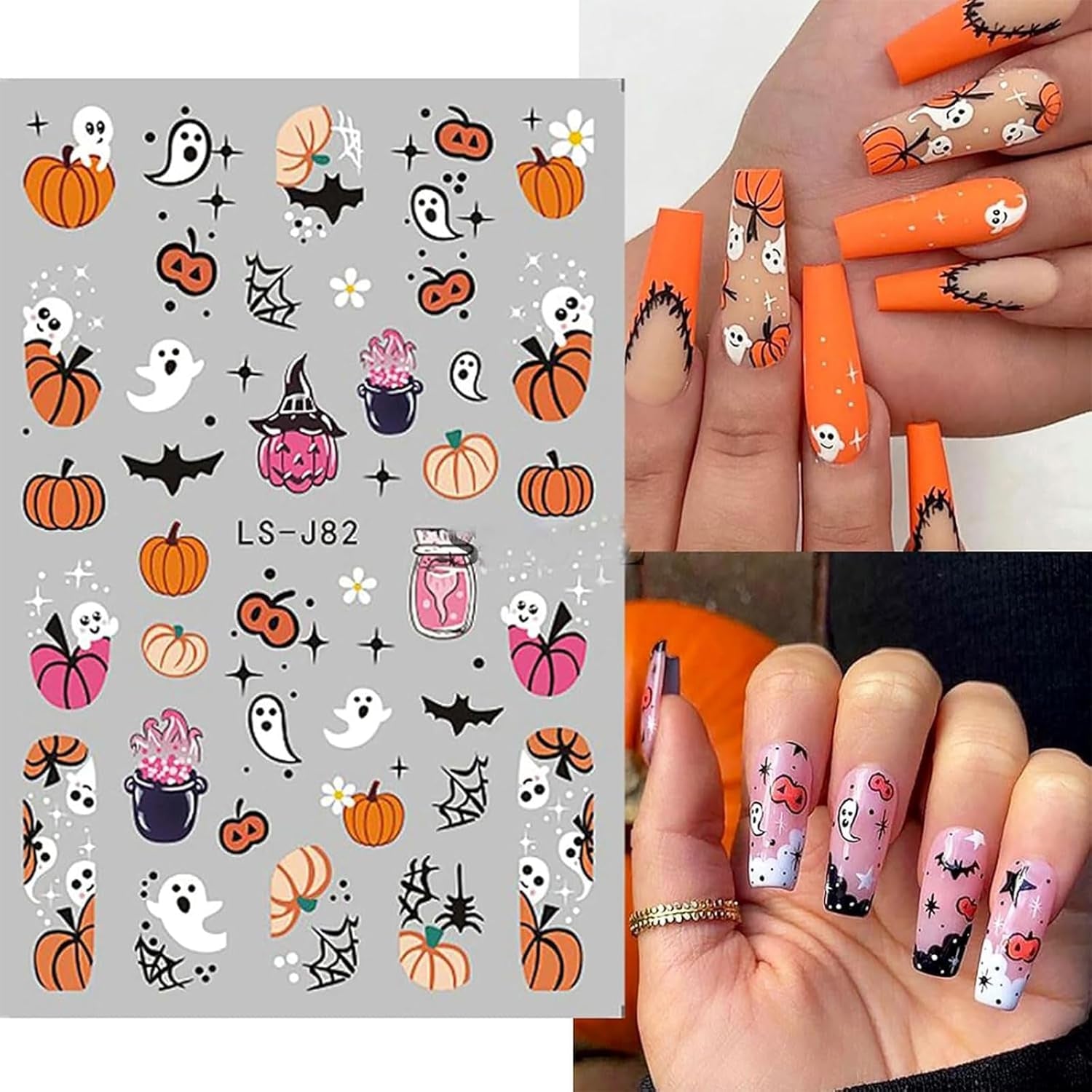 Nagelsticker Halloween, 8 Blätter Halloween Nagelsticker, Kürbis Nail Sticker, Nail Art, Nagel Charms, Nagel Zubehör, Nageldesign, Weihnachten (Typ A)