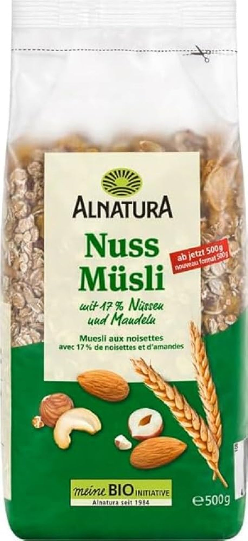 Bio Nuss Müsli Mit 17% Nüssen und Mandeln, 0,5 Kg Cerealien Naty Shop Standardtitel