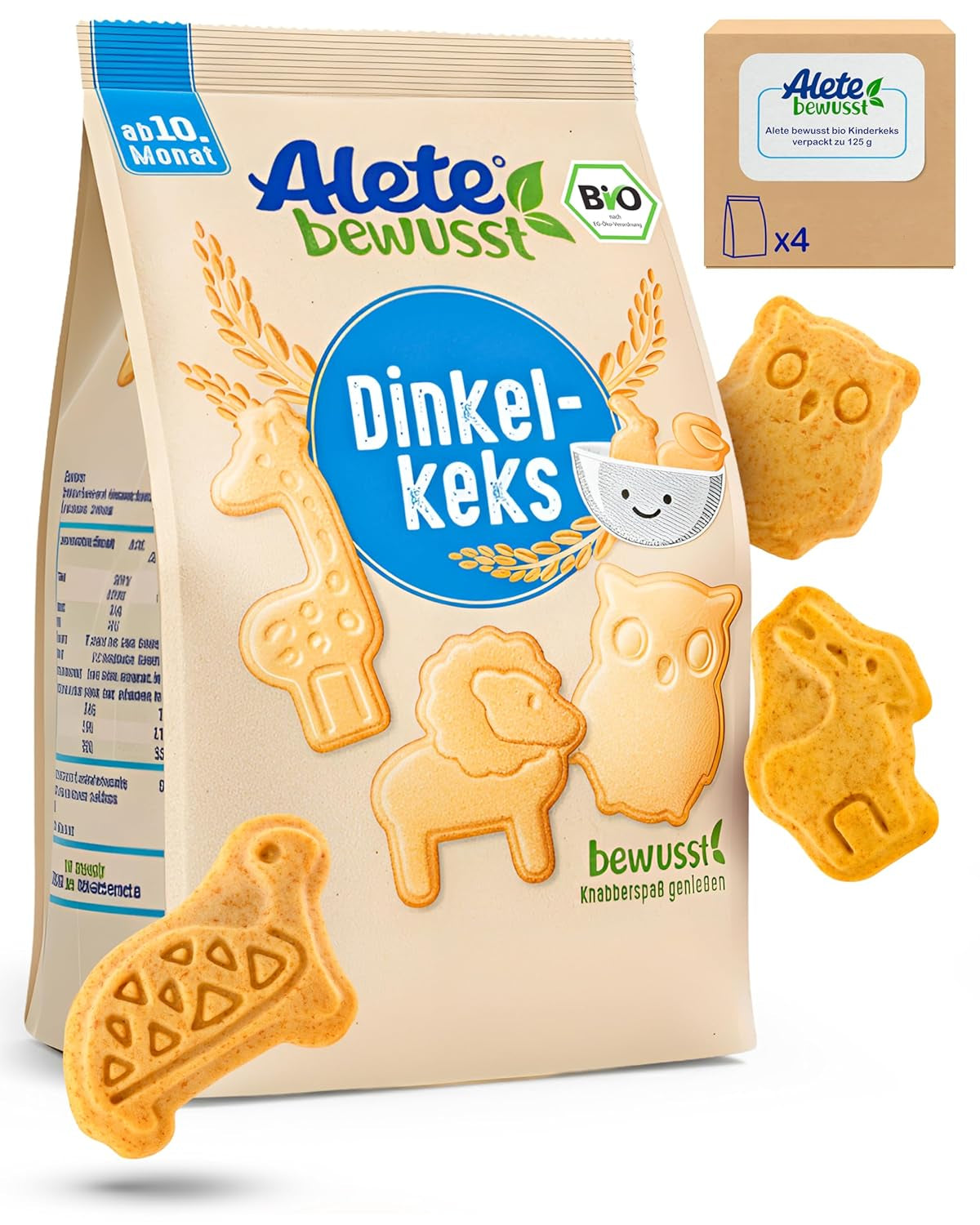 Alete Bio-Knusperkekse mit Alac (4 x 125 g) – Knusprige Alac-Kekse für Babys, palmölfrei, ab 10 Monaten