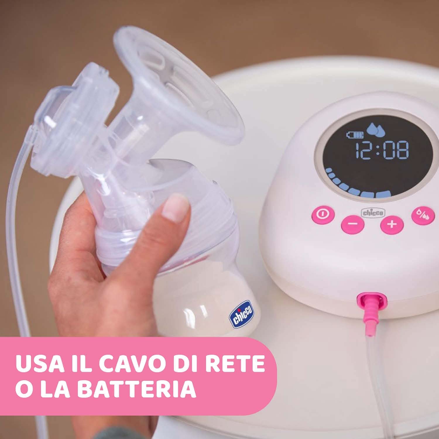 Elektrische Milchpumpe von Chicco mit Stimulations- und Extraktionsphasen, 10 Intensitätsstufen, bequem und schnell, ergonomische Form, mit geneigtem Sauger und dichtem Verschluss, weiß, 150 ml Zubehör Essen und Stillen Bebe Naty Shop