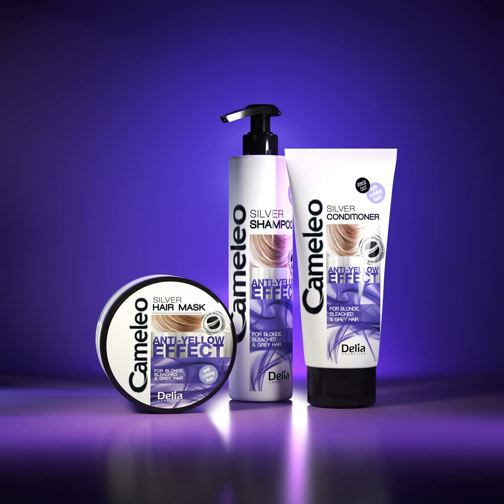 Cameleo – Silber-Tönungsmaske – kein Gelbeffekt – violette Behandlung und Farbschutz für blondes, graues und weißes Haar – Platintöne – UV-Schutz – frei von Parabenen – 200 ml Naty Shop Haarmaske