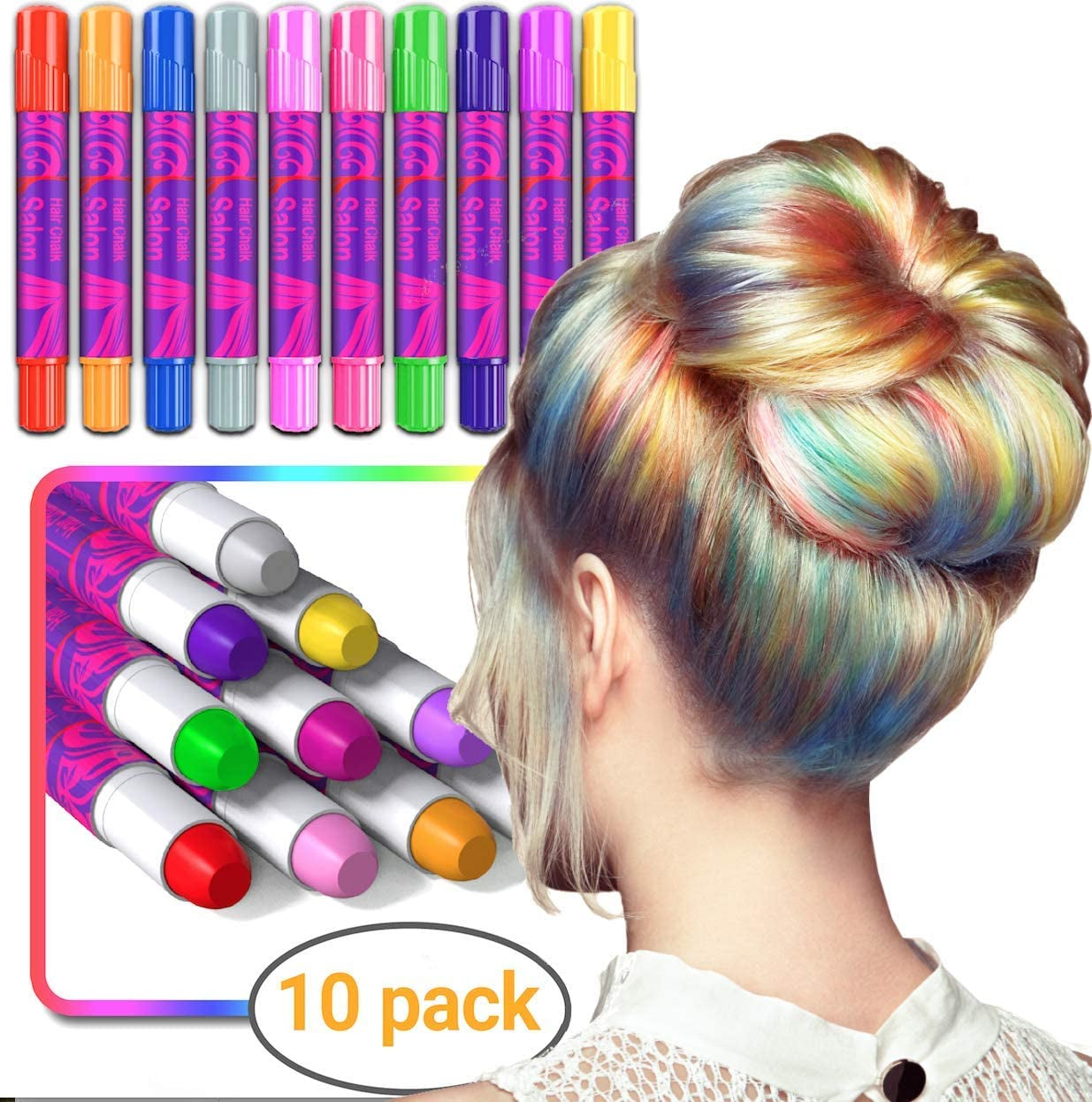 Desire Deluxe Haarkreide-Geschenke für Mädchen, Haarkreide für Haarfärbespielzeug zu Weihnachten, 10 waschbare Haarfärbestifte für Karneval, 3 4 5 6 7 8 9 11 Jahre alte Haarfärbemittel Naty Shop