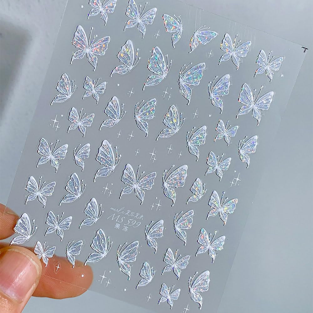 Aurora Muschel Schmetterling Nagelsticker Weiß Schmetterlinge Nail Sticker Gelee Relief Butterfly Nagelaufkleber Y2K Butterflies Nagel Sticker Nägel Nageldesign Nagel Zubehör Nail Art Sticker Nailart