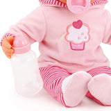First Words Puppe mit Schlafaugen, spricht 24 Babygeräusche, mit Puppe und Flasche, 38 cm, rosa/gestreift Naty Shop Dolls
