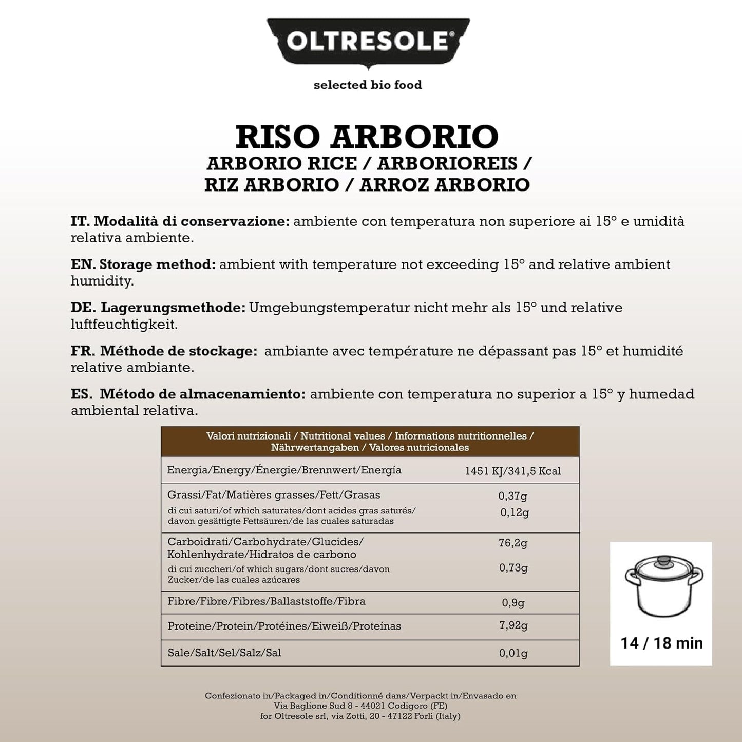 Handwerklich hergestellter italienischer Arborio-Reis, großkörniger und stärkehaltiger Reis, ideal für Suppen, Risottos und Reissalate, vakuumverpackt in 2 1-kg-Beuteln
