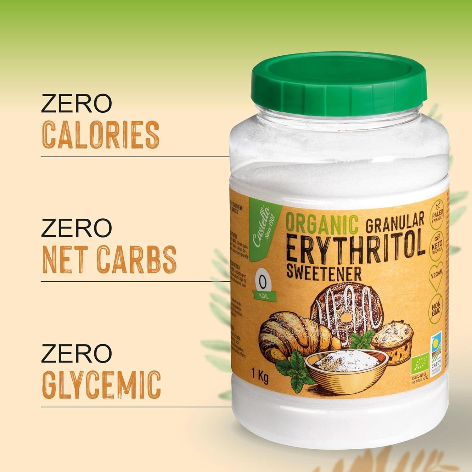 Natürliches Bio-Erythrit, 10G = 7G Zucker, 1 kg Süßstoffe Naty Shop