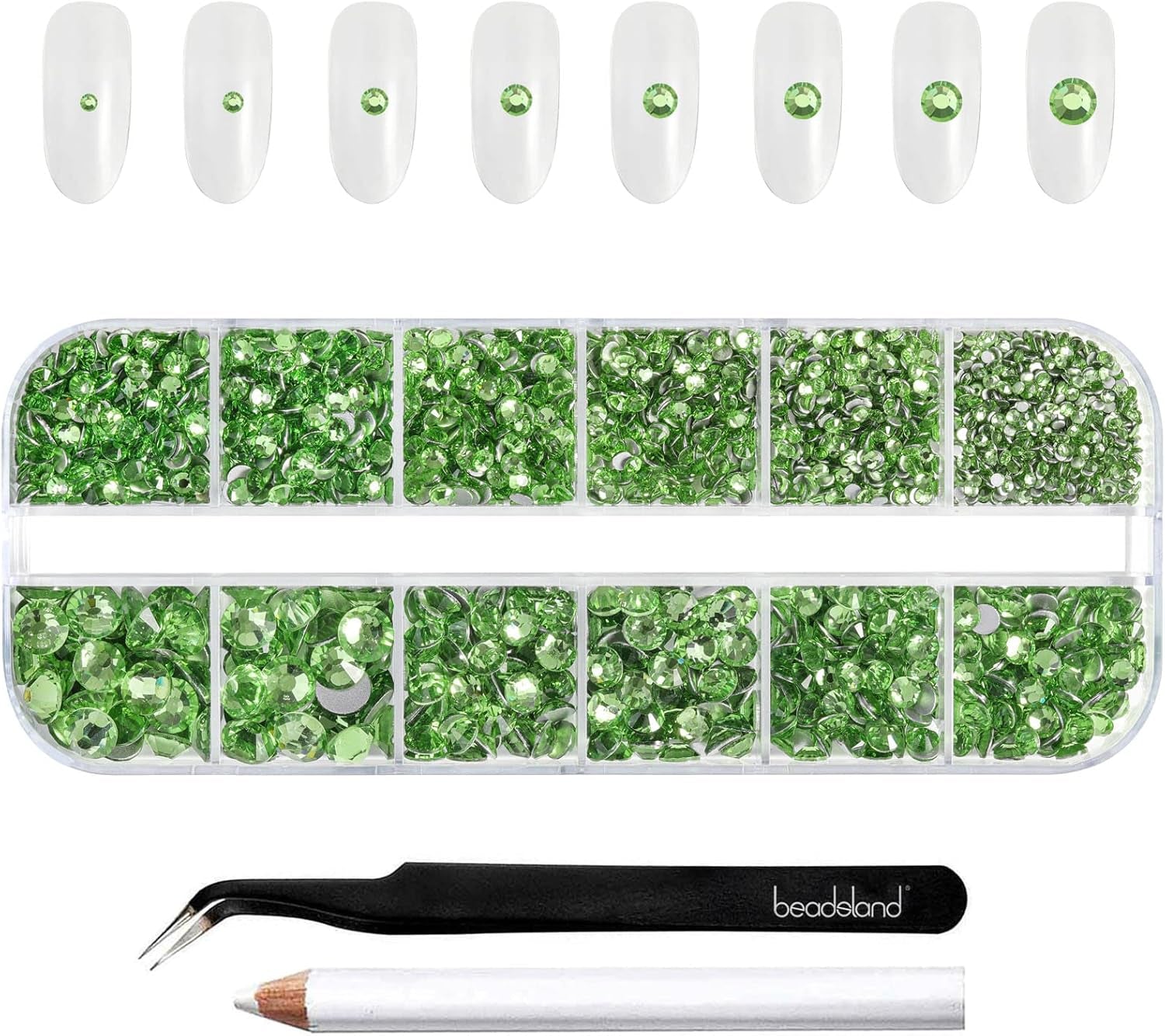 Beadsland 2500 Stück Glas Nailart Strasssteine ​​​​Kristall Flatback Edelsteine ​​​​Runde, ​​Für Handwerk Gemischt 8 Größen SS4 ~ SS30 Mit Picking Pinzette Und Stift (Kristall Weiß)