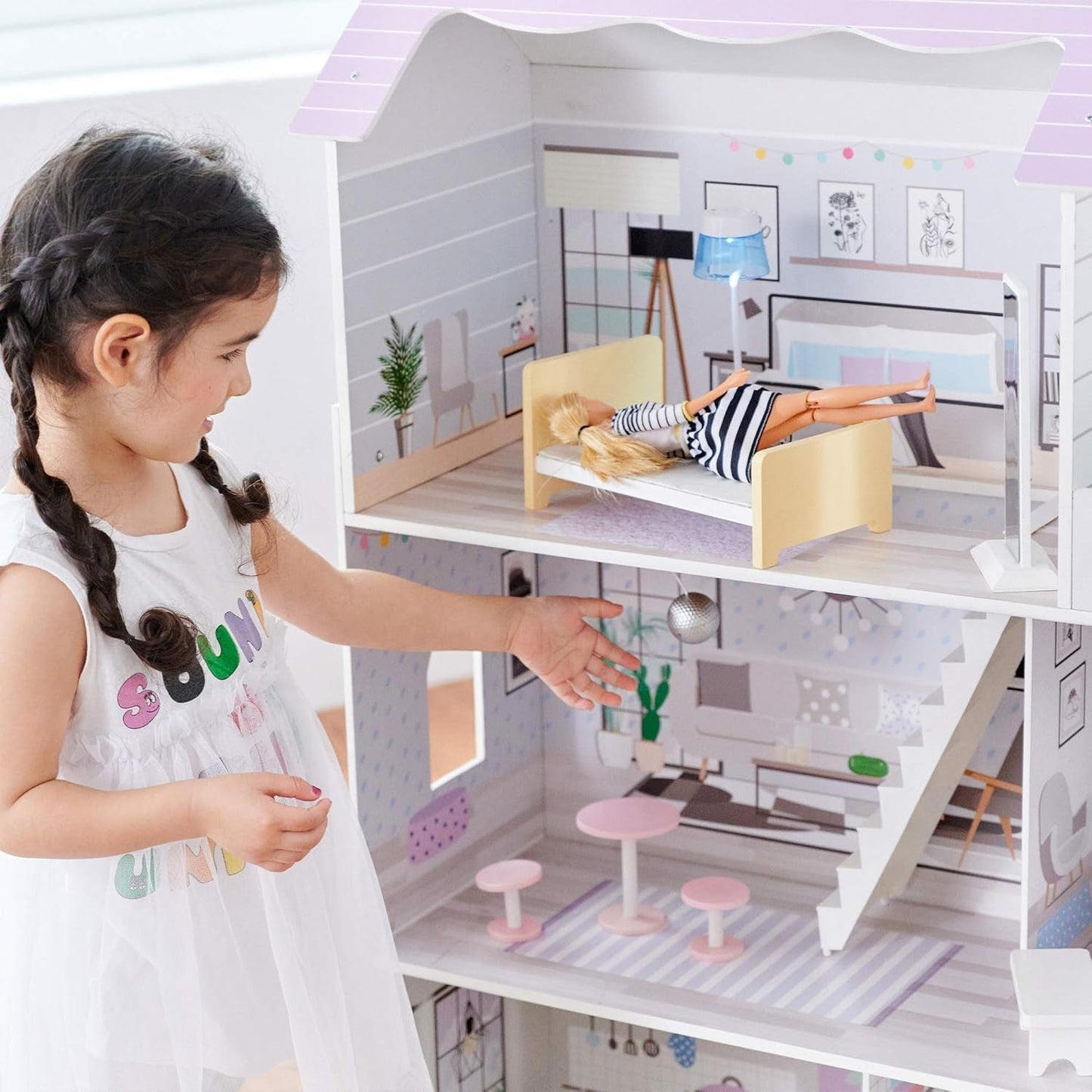 Teamson Kids Olivias Little World Riesenpuppenhaus mit 16 Puppenzubehör, Holzpuppenhaus mit Möbeln, 3-stöckig, Kinderpuppenhaus für 12 Zoll/30 cm Puppen, ab 3 Jahren Naty Shop Puppenhäuser