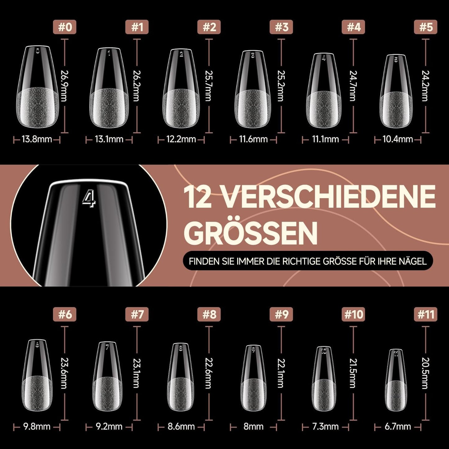 Ballerina-Gel-Nagelspitzen, 216 Stück, 12 Größen, weiche Gel-Nagelspitzen, vollständige Abdeckung, Nagelverlängerungs-Set, halbmatt, DIY, Heimkunst