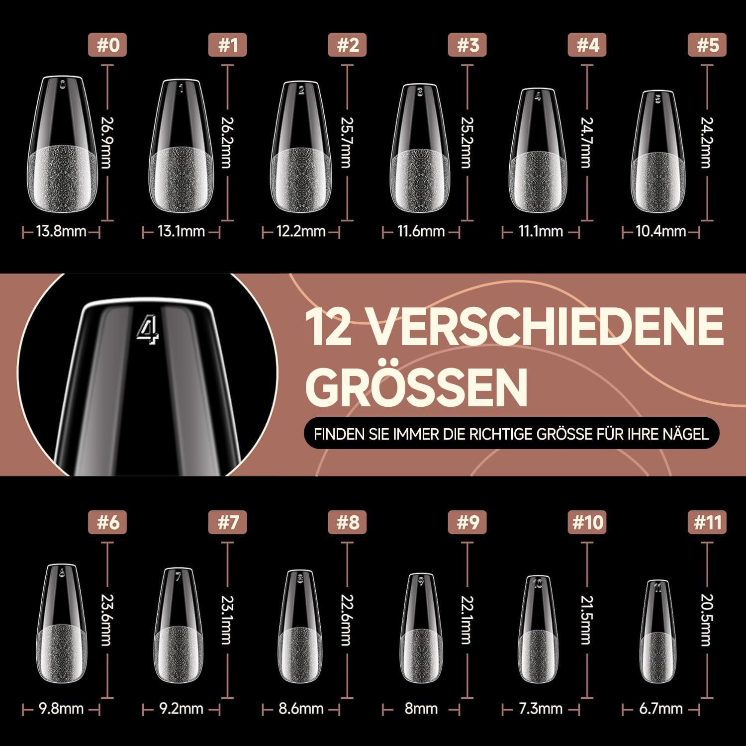 Ballerina-Gel-Nagelspitzen, 216 Stück, 12 Größen, weiche Gel-Nagelspitzen, vollständige Abdeckung, Nagelverlängerungs-Set, halbmatt, DIY, Heimkunst
