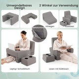 Lesekissen für Bett und Sofa, Bücherkissen, frei kombinierbar mit Getränkehalter und waschbarem Bezug, verstellbares Laptop-Schreibtischkissen zum Lesen, Spielen, Arbeiten, Schreiben (Grau)