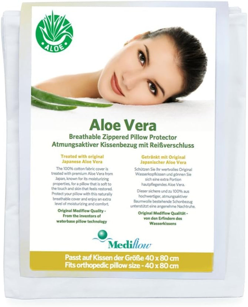 Mediflow 5223 Aloe Vera Action Wasserkissen, orthopädisches Halswirbelsäulen-Stützkissen, 40 x 80 cm, weiß, 1 Stück (1 Packung) Naty Shop Standardkissen