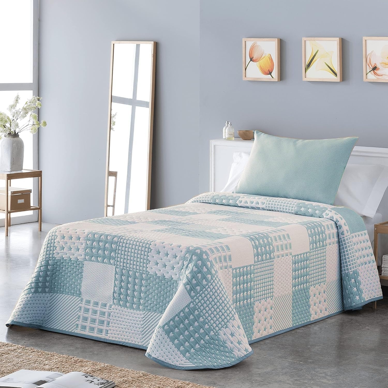 VIALMAN Colcha Bouti Ligera Tagesdecke Sofia 21, Polyester-Baumwolle, Beige, Cama 150: 250 x 270 cm. Betten und Decken. Besuchen Sie den VIALMAN-Store. Blue Cama 150: 250 x 270 cm