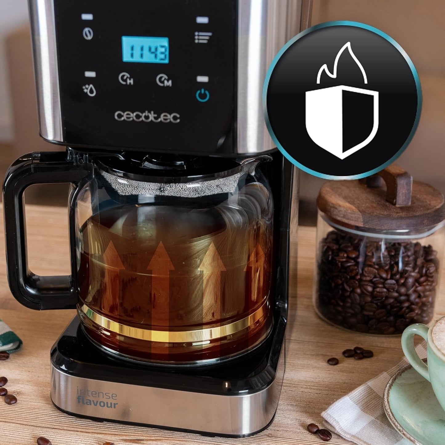 Espresso mit Filter Cecotec Coffee 66 Drop and Touch, Leistung 950 W, 1,5 l, 12 Tassen, Touchscreen, Glaskaraffe, 24-Stunden-Timer, 6 Schalter, wiederverwendbarer Netzfilter