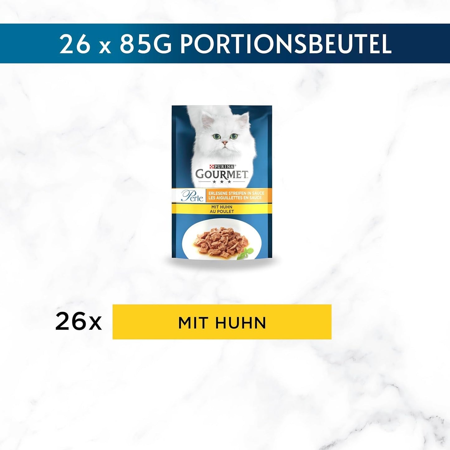 Gourmet Perle Select Strips Nassfutter für Katzen mit Huhn, 26er Pack (26 x 85 g)