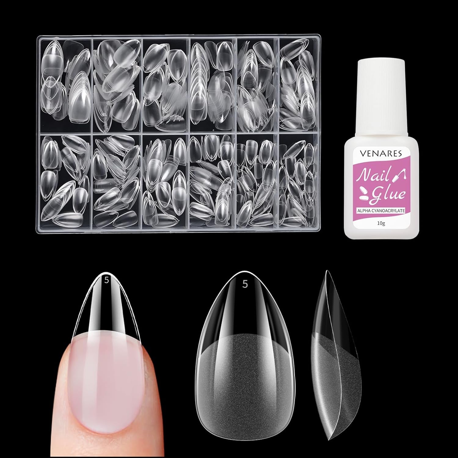 Kurze künstliche Nägel, Ballerina, 500 Stück, zum Aufkleben, 12 Größen, künstliche Nägel, kurze, weiche Gel-Nagelspitzen mit vollständiger Abdeckung für Gelnägel, kurz S
