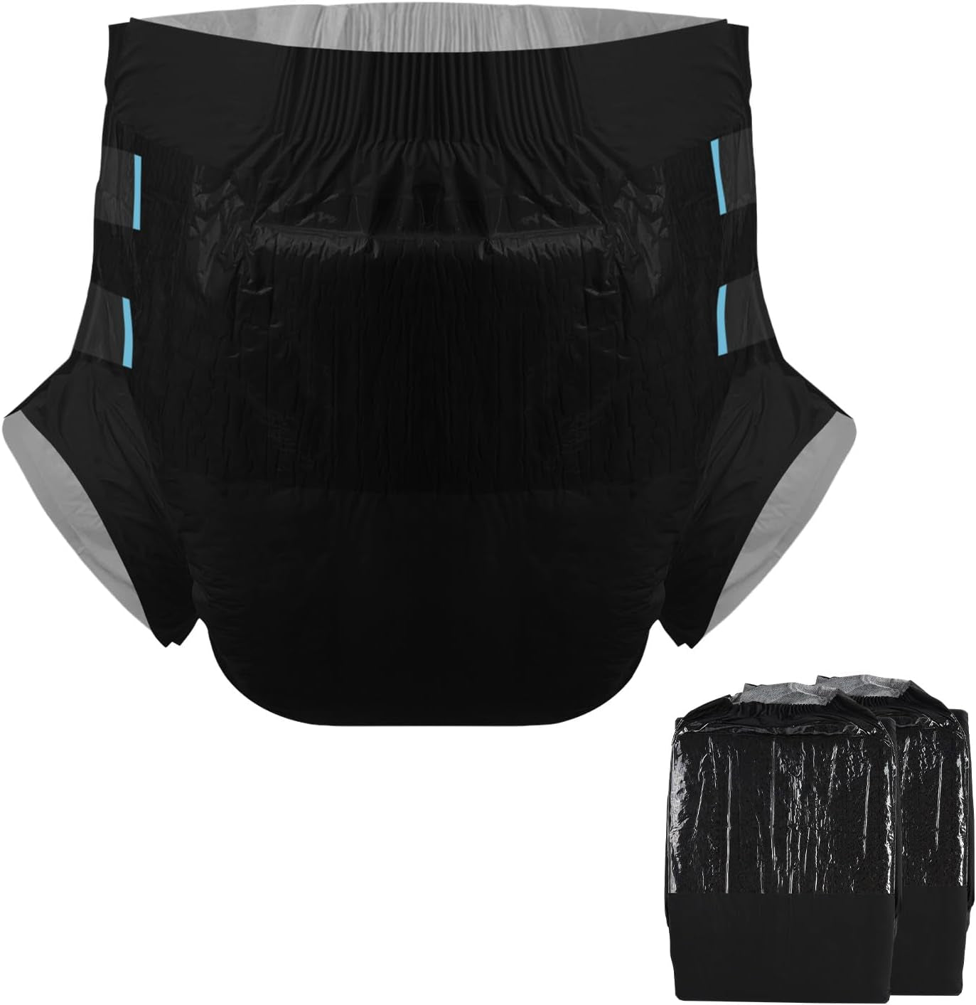 CutiePlusU Windeln für Erwachsene, trockene Oberfläche, maximale Saugfähigkeit über Nacht, Einweg-Inkontinenzwindel – Blau, 2er-Pack (Mittel 71–96 cm)