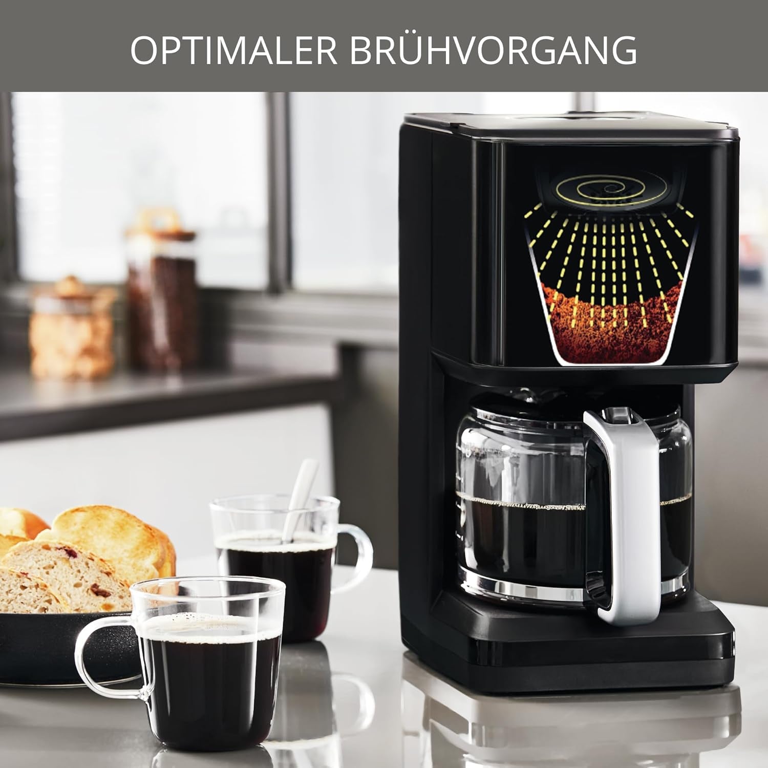 Krups Smart'n Light Kaffeemaschine mit Timer, für 1,25 Liter Filterkaffee, Warmhaltefunktion, Abschaltautomatik, Schwarz, KM600810