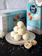 Zuckerfreie Kokospralinen mit Mandeln, Feel FIT, ohne Zuckerzusatz, 17 % Protein, 63 g