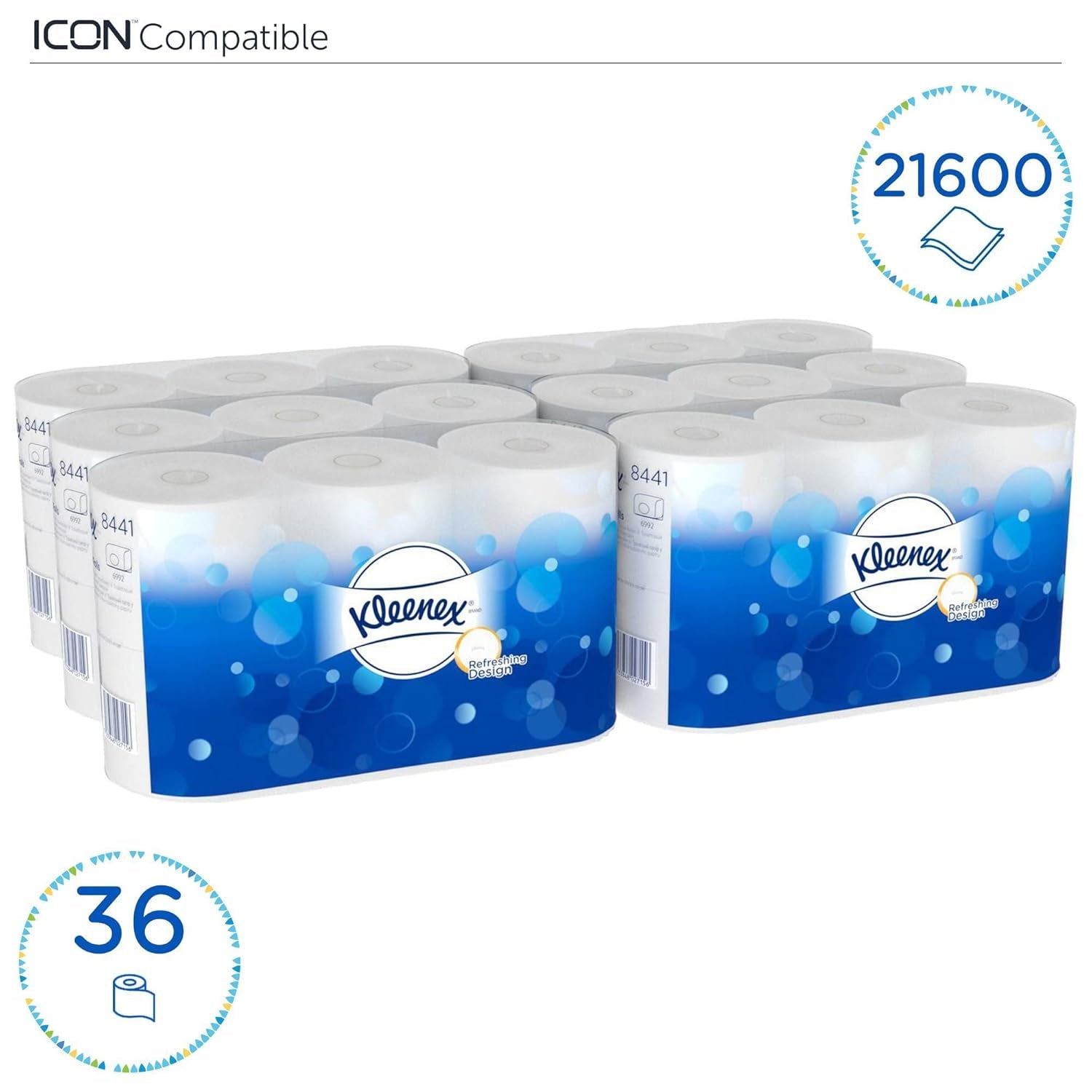 Kleenex Standard Roll 8441 Toilettenpapier – 2-lagiges Toilettenpapier – 6 Packungen mit je 6 Rollen x 600 Blatt, weiß (36 Rollen/21.600 Blatt insgesamt)
