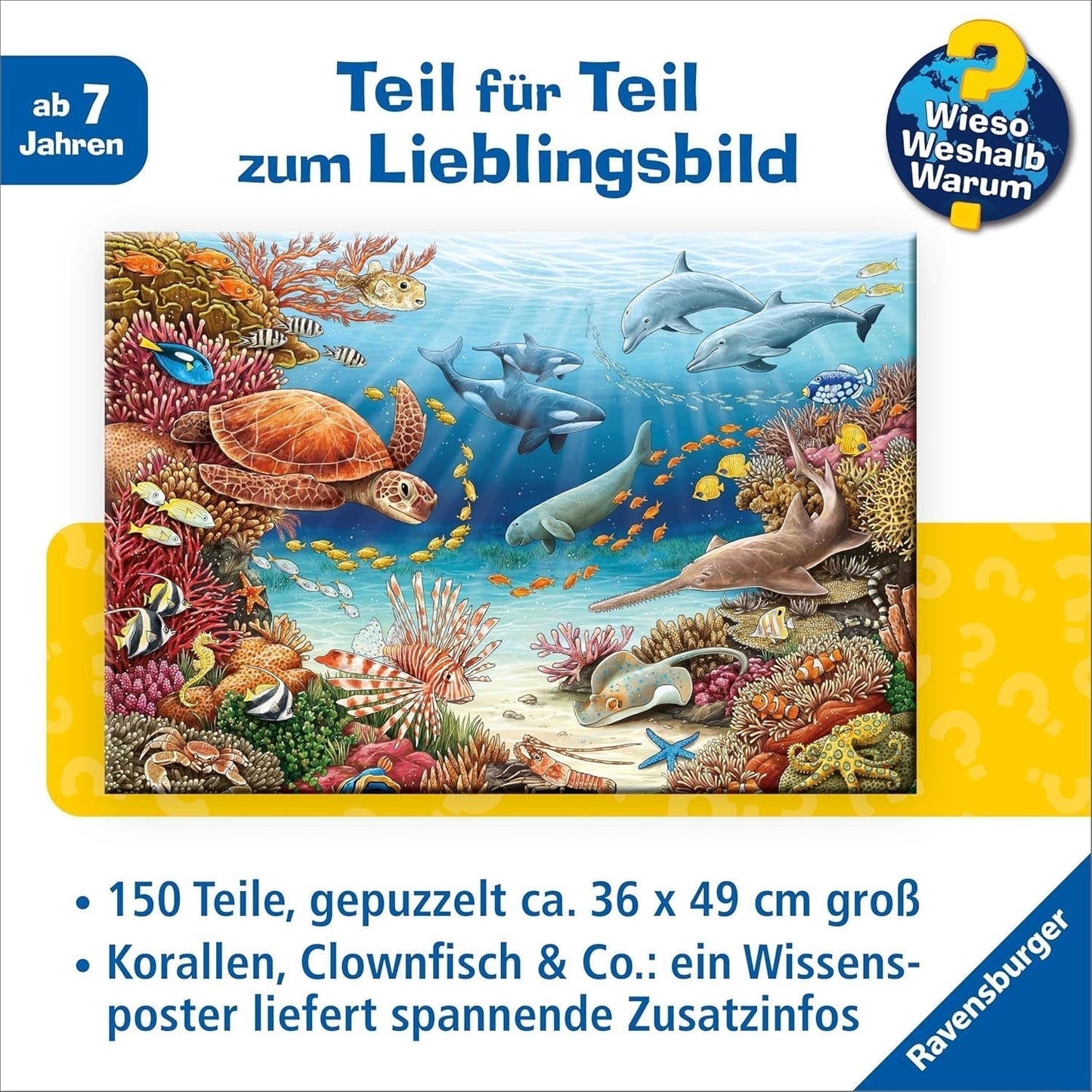 Ravensburger Kinderpuzzle 13411 - Meeresbewohner am Korallenriff - Warum? Warum? Warum? Puzzle 150 Teile XXL + Wissensposter, für Kinder ab 7 Jahren Puzzle Naty Shop