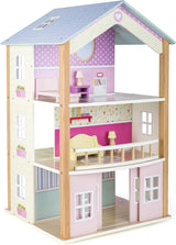 Small Foot 11192 3-stöckiges drehbares Puppenhaus aus Holz inklusive Spielzeugmöbeln, mehrfarbig, 37 x 40 x 67 cm, Naty Shop Puppenhäuser