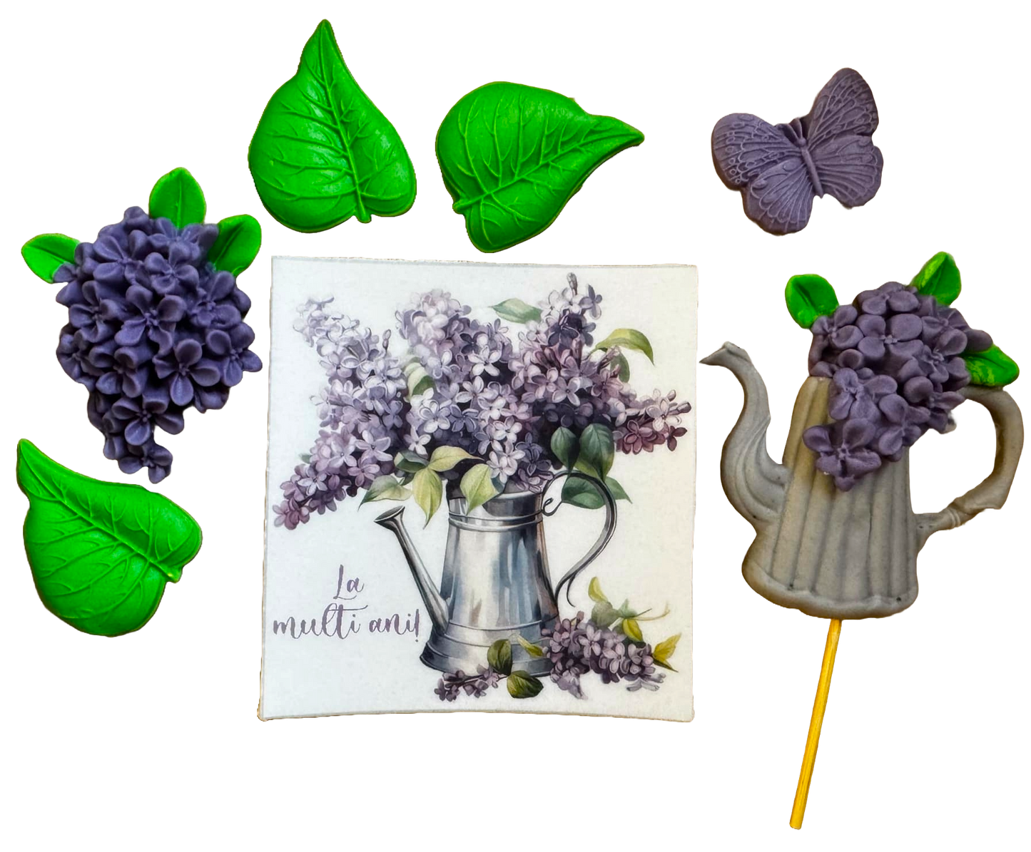 Set mit 7 essbaren Zuckerpaste-Dekorationen, Fliederblüten Zuckerpaste-Dekorationen Nati Shop