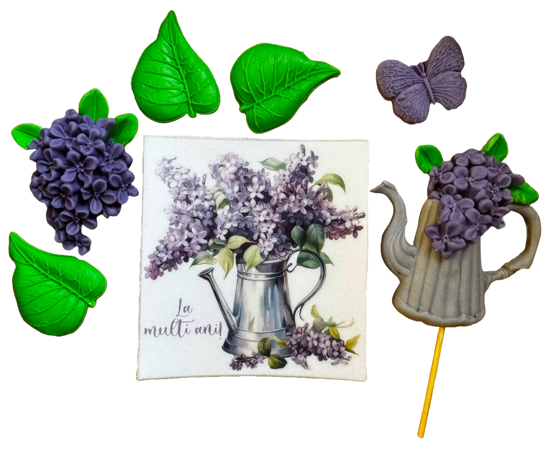 Set mit 7 essbaren Zuckerpaste-Dekorationen, Fliederblüten Zuckerpaste-Dekorationen Nati Shop