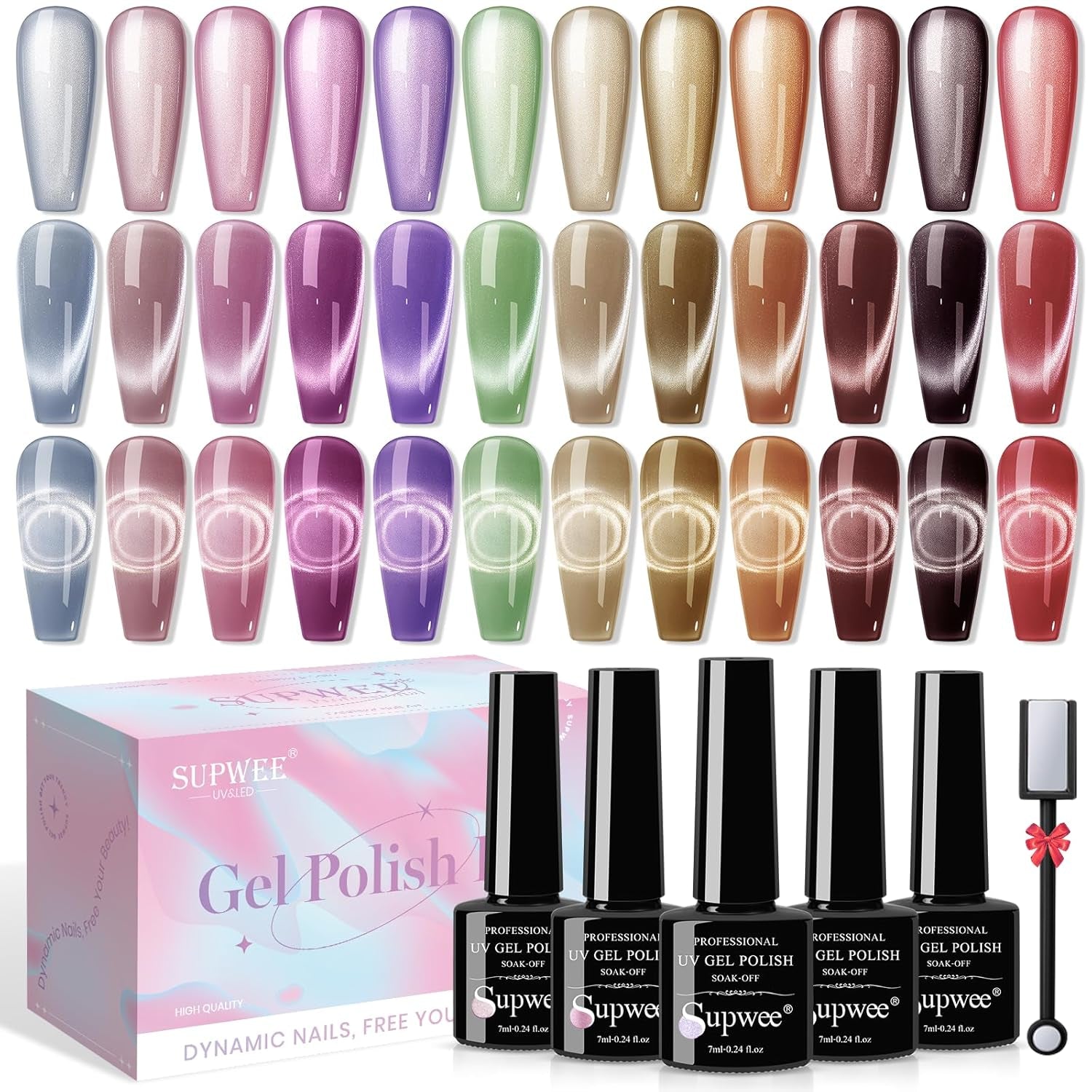 SUPWEE 5-in-1-Nagelmagnet-Werkzeug, rosa Katzenaugen-Magnet für Nägel, Multifunktions-Magnetstift, DIY Magic 3D-Magnetstift-Set, Nagelkunst-Magnetstift für Nagelkunst, Diy-Zubehör
