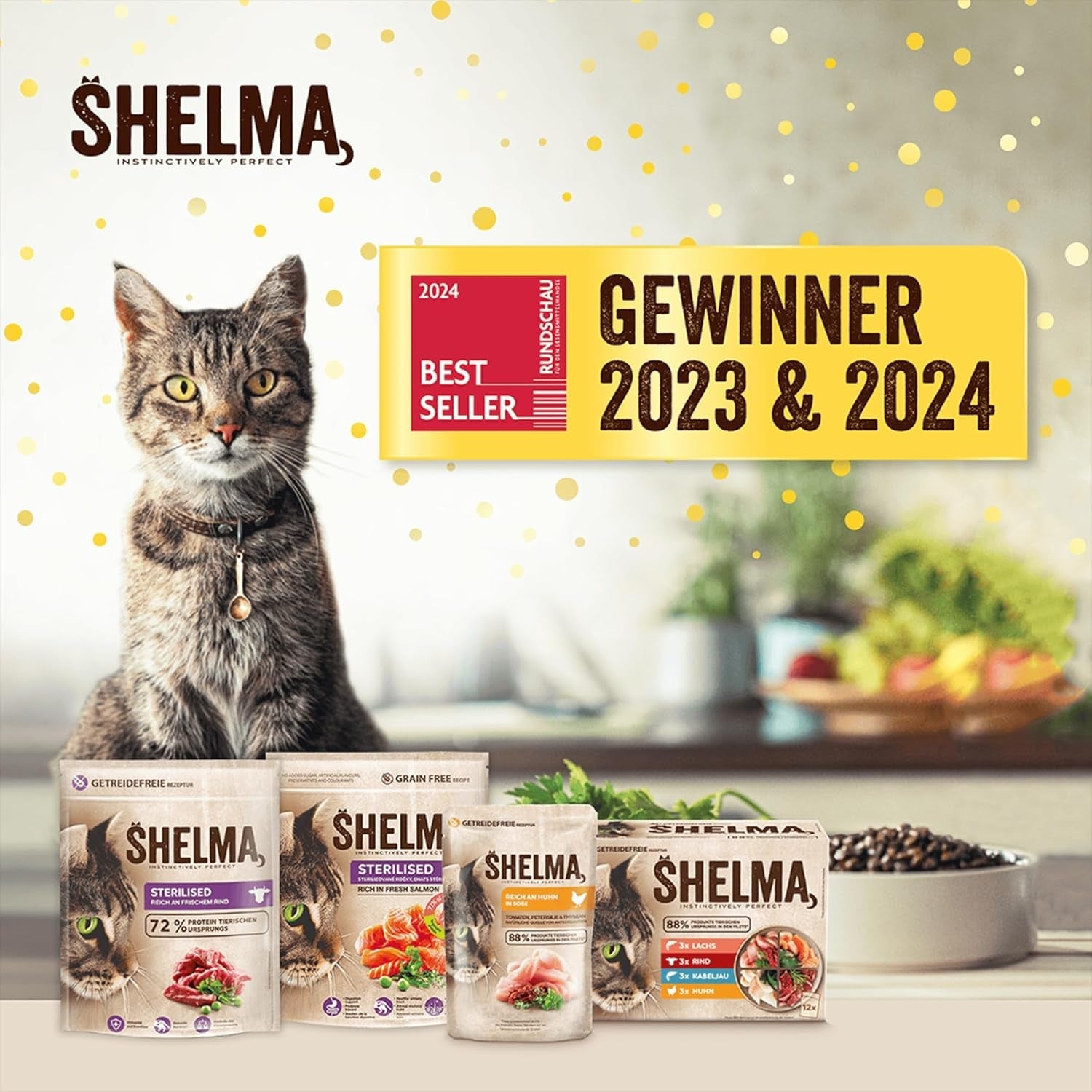 Shelma Nassfutter für Katzen mit Truthahn in Tomaten- und Kräutersauce – getreidefreies Vollfutter mit hohem Fleischanteil – 28 x 85 g (2,38 kg)