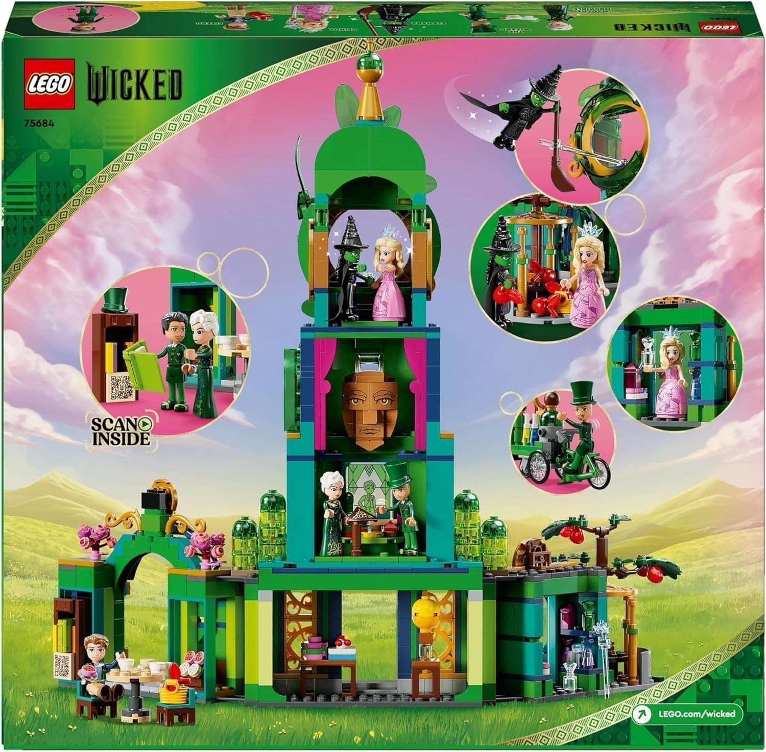 LEGO Wicked Tower-Spielzeug „Welcome to Emerald City“, Glinda- und Elphaba-Minipuppen, Geschenk für Filmfans sowie Mädchen und Jungen ab 9 Jahren, die Puppenhäuser lieben. 75684 Bausets Besuchen Sie den LEGO-Store