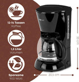 Clatronic® Espressomaschine | Automatische Espressomaschine für 12-14 Tassen (ca. 1,5 Liter) | Espressomaschine mit Filter und Anti-Tropf-System | 900W | Espressor KA 3473 Schwarz