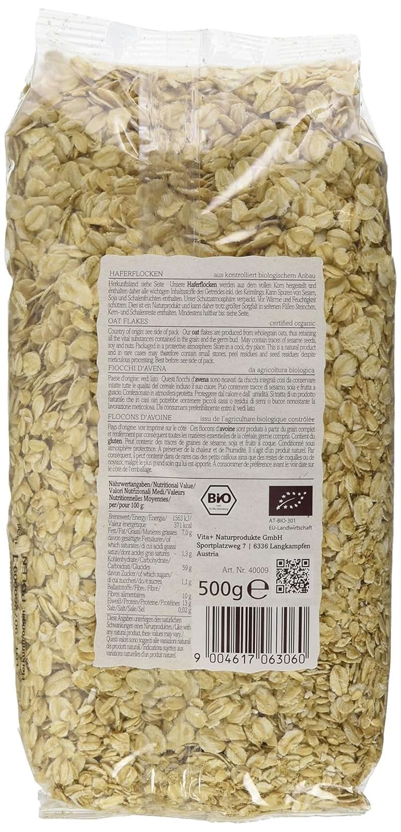 Verival Haferflocken – Bio, Packung mit 6 x 500 Gramm Cereale Naty Shop