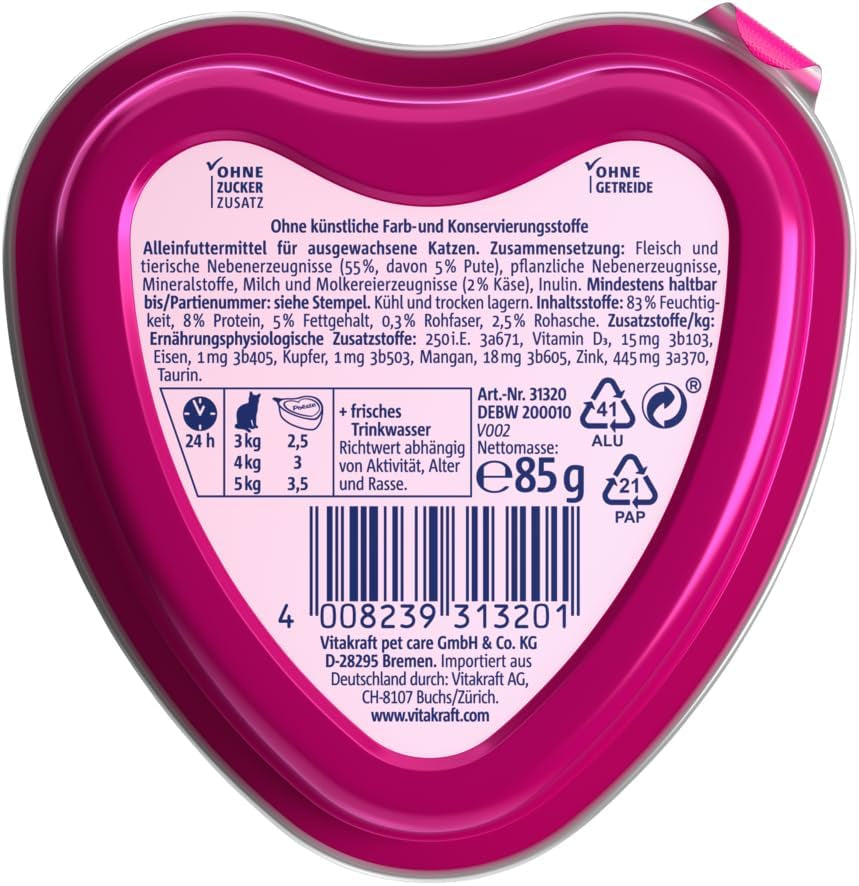 Vitakraft Poésie Création, Nassfutter für Katzen, Nassfutter für Katzen in Soße, mit Truthahn in Käsesoße, Multipack, ohne Zusatz von Zucker oder Getreide (15 x 85 g)