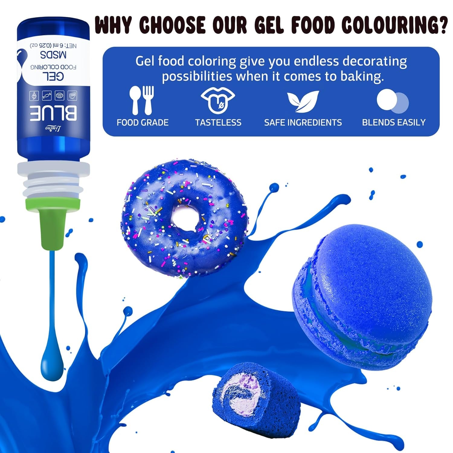 Gel-Lebensmittelfarbe – 100 ml, Gel-Lebensmittelfarbe für Kuchen, Backen, Kekse, Makronen – konzentrierte zuckerfreie Lebensmittelfarbe für Kuchendekoration, Getränke, Ostereier, DIY Schleim (weiß)