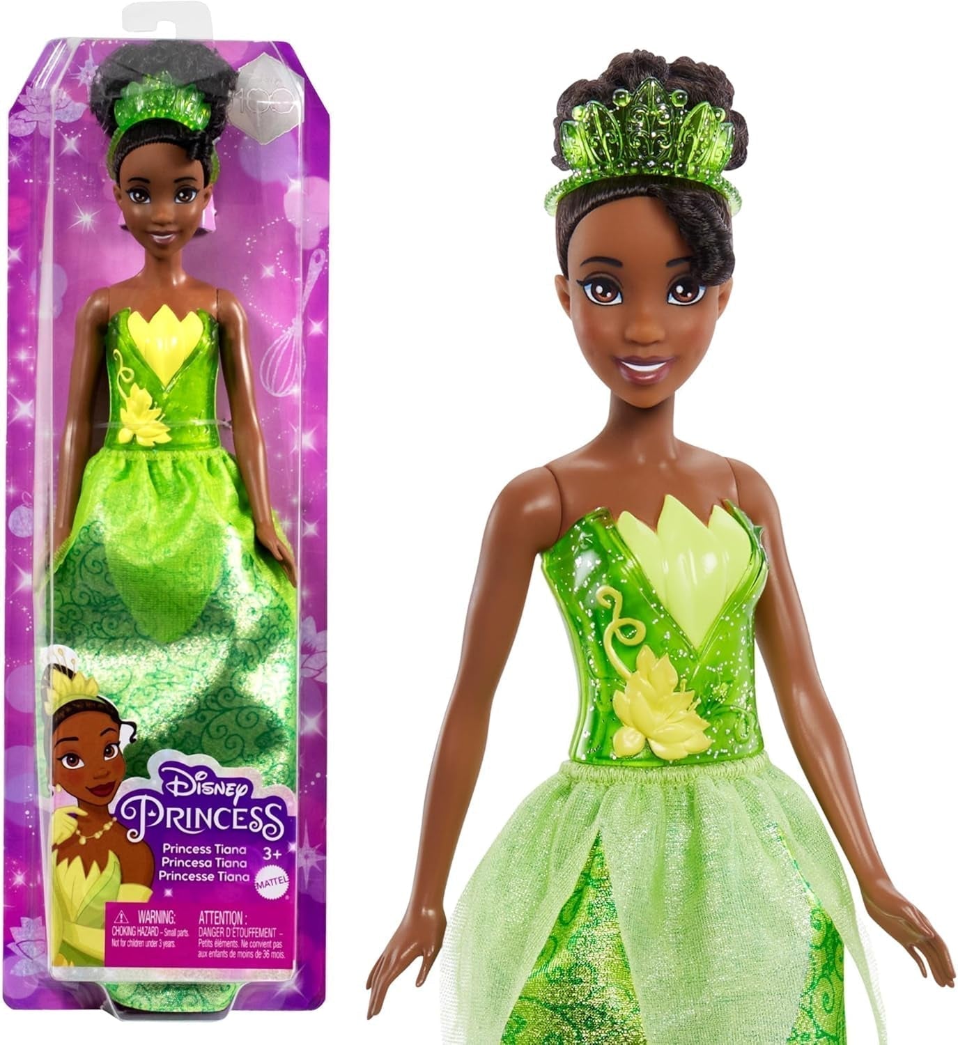 Mattel DISNEY Prinzessin Aurora – Puppe mit typischem Outfit, abnehmbaren Schuhen und Tiara, glitzerndem Oberteil und abnehmbarem gemustertem Rock, langes stylebares Haar, HLW09 Naty Shop Tiana Dolls