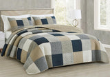 Chezmoi Collection Addy Patchwork-Steppdecken-Set, Baumwolle, vorgewaschen, leicht, wendbar, für alle Jahreszeiten, Übergröße, 3-teilig, Marineblau, Weiß, Grau, Taupe, karierte Steppdecken und Steppdecken, Naty Shop, Plaid, quadratisch, Patchwork, Taupe, Übergröße, King-Size-Größe
