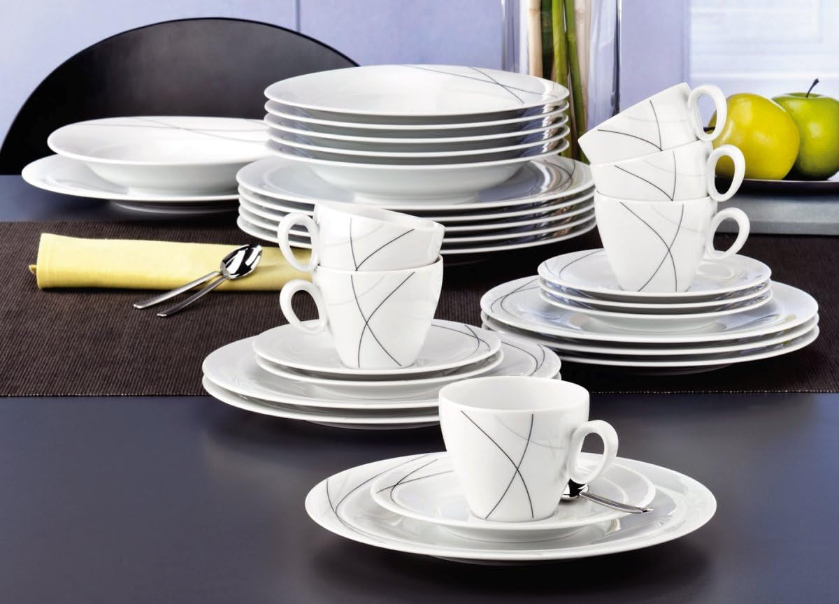 Seltmann Weiden 001.706904 Trio Highline Kombi-Geschirr-Set, 30-teilig, 36,5 x 31,2 x 36,9 cm, weiß