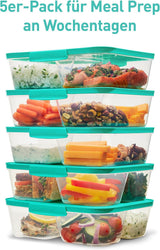 Nest IT-System-Vorratsbehälter für Lebensmittel, Meal-Prep-Boxen | 1,9 Liter luftdichte Aufbewahrungsbehälter mit DREI Fächern und Deckeln | BPA-frei | Grün | 5 Stück Naty Shop Lebensmittel-Aufbewahrungsboxen