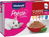 Vitakraft Poésie Classique, Nassfutter für Katzen, Katzenfutter in Soße, mit Huhn, mit Truthahn, mit Rindfleisch, mit Lachs, ohne Zuckerzusatz und Getreide (1 Packung à 12 x 85g)