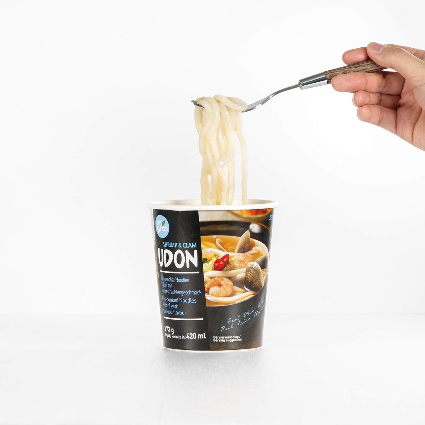 Allgroo Udon Cup Instant-Nudeln – geschmackvolle und würzige Meeresfrüchte-Udon-Suppe – schnelle Zubereitung (1 x 173 g)