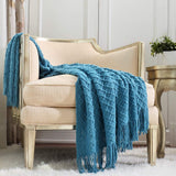 CREVENT Rost-Strickdecke für Couch, Couch, Stuhl, Bett, Heimdekoration, weich, warm, gemütlich, leicht, Frühling, Sommer, Herbst (127,8 x 152,4 cm, Karamell/Braun/Gebranntes Orange). CREVENT Betten und Decken, dunkles Blaugrün