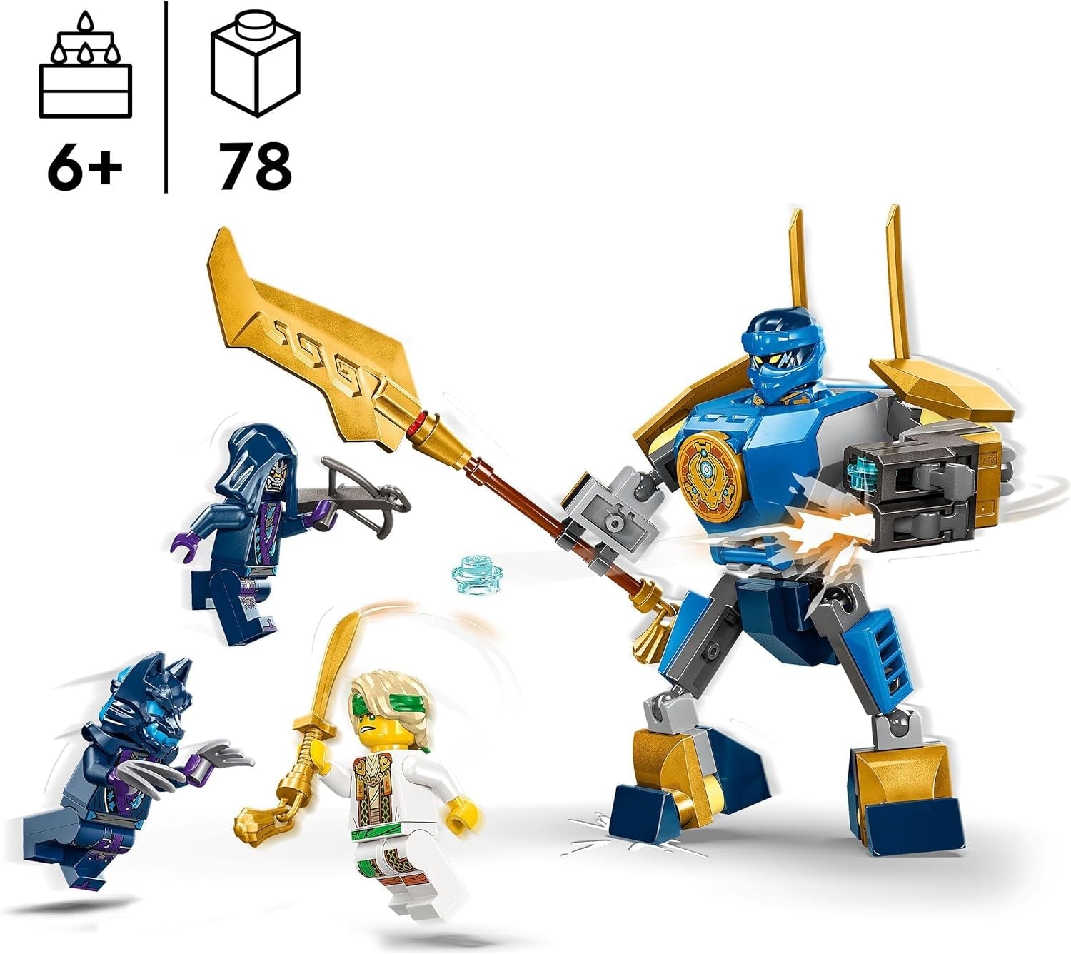 LEGO NINJAGO Jay Battle Mech, Ninja-Spielzeug für Kinder mit Figuren, einschließlich Jay-Minifigur mit Mini-Katana, Actionfiguren und Mech, kleines Geschenk für kreative Jungen und Mädchen ab 6 Jahren 71805 Bausets Besuchen Sie den LEGO-Store