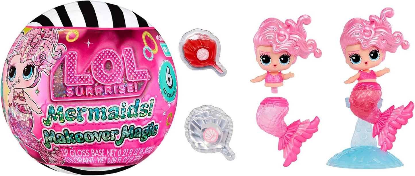 LOL Überraschung! Mermaids Makeover Magic Tots – echter Lipgloss für Sie und Ihre Puppe zum Selbermachen, Mischen und Kreieren von Make-up, lustiges Wasserspiel, 6 Puppen zum Sammeln – ab 4 Jahren