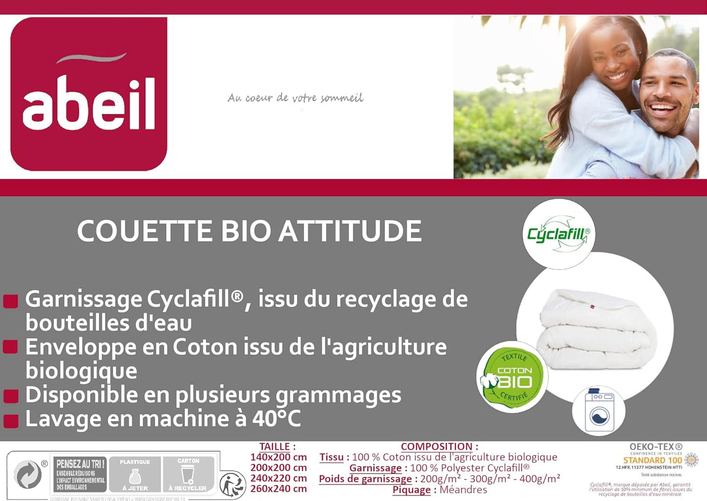 Abeil Couette Attitude Coton Légère 240 x 260 cm Bio-Steppdecke Attitude Leicht, Baumwolle, Polyester, weiß Steppdecken und Steppdecken Naty Shop