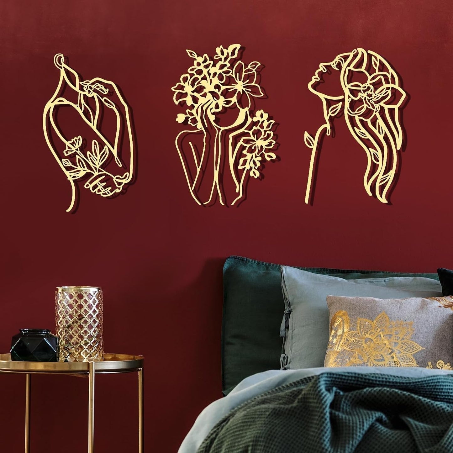 3 Stück Metall, minimalistische Frau, Wandkunst, Deko, modernes Metall, abstrakte Frau, Wandkunst, weibliche Einzelstrichzeichnungen zum Aufhängen für Wohnzimmer (schwarz, modern), Statuetten und Skulpturen, Naty Shop Gold, elegant